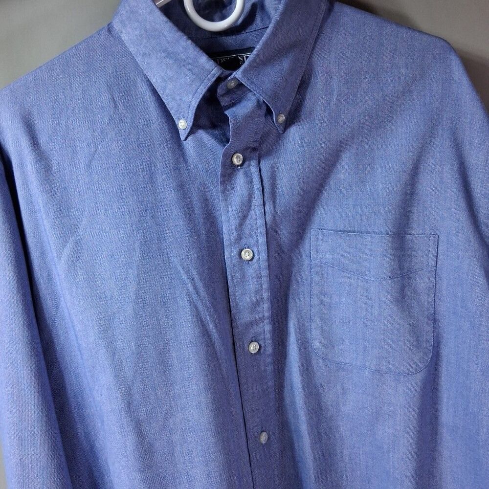 Lands End Dress Shirt 17-35 Regular Blue Button Down Collar Long Sleeve *Flaw - Picture 2 of 9
